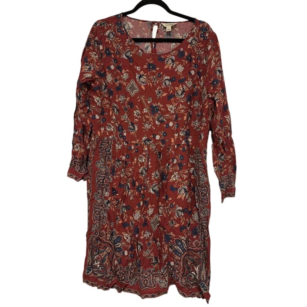 Womens sz L Lucky Brand boho maroon floral dress #507